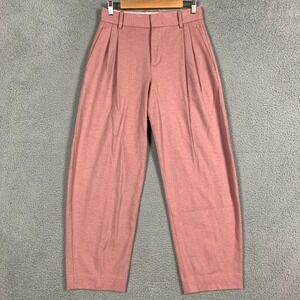 Vince Trouser Pant Women's 4 Pink High-Waist Cozy Wool Pleated-Front Wool Blend
